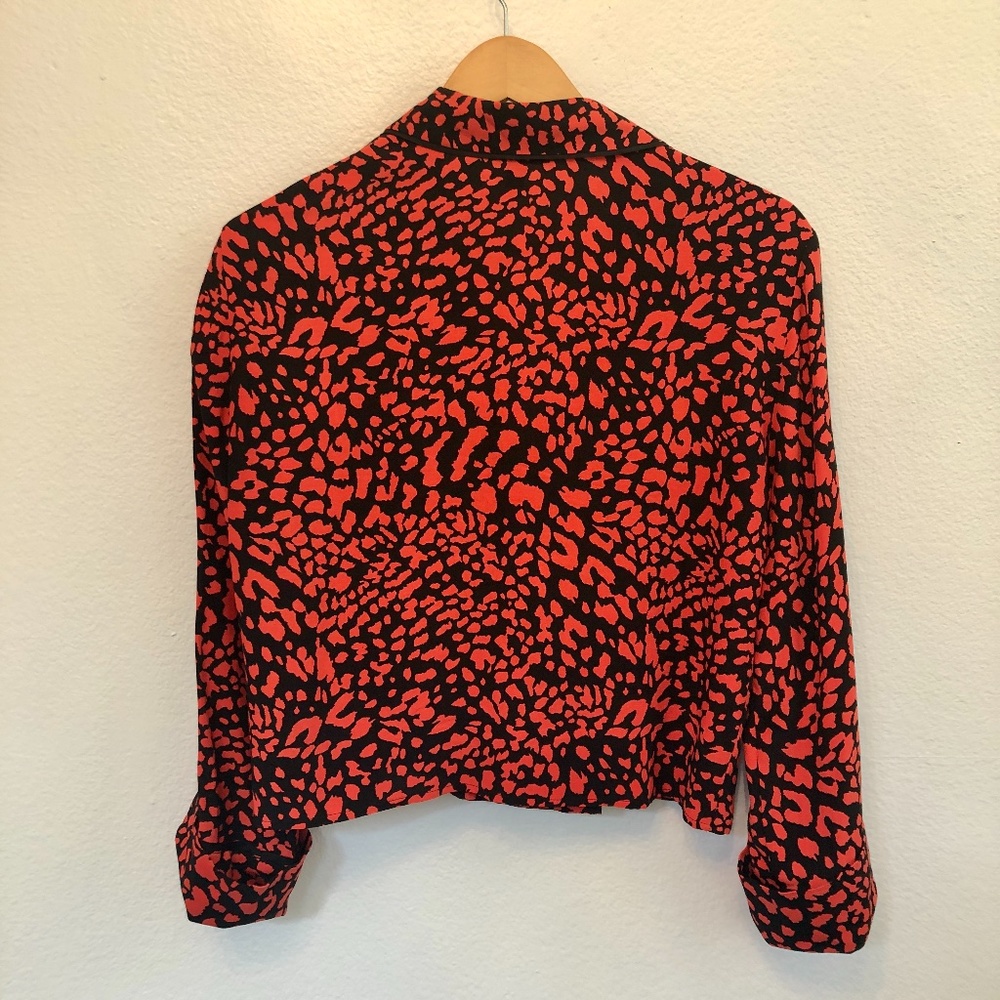 Topshop Red Cheetah Print Double-Breasted Blazer Style Shirt Size 2 - Picture 2 of 5